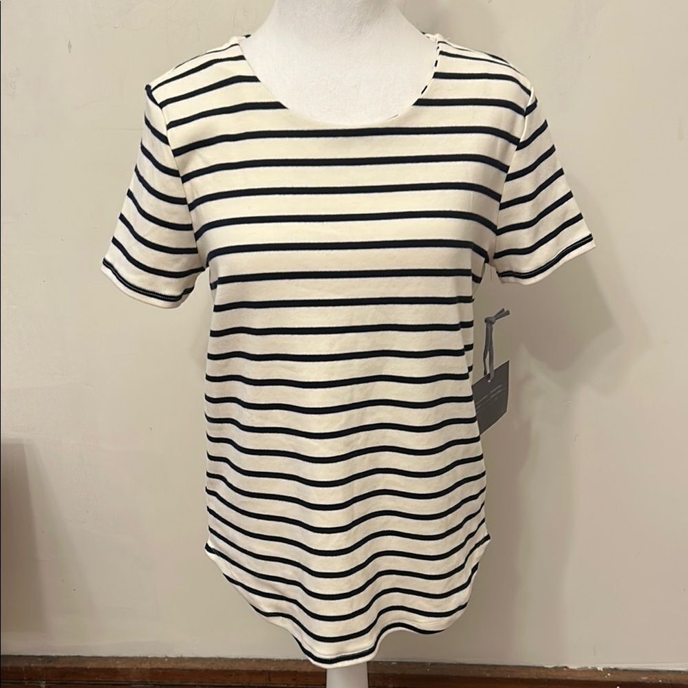 Marled Striped Navy blue Ivory Short sleeve tee Size S New